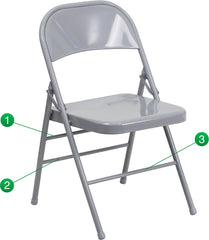 HERCULES Series Triple Braced & Double Hinged Gray Metal Folding Chair