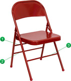 HERCULES Series Triple Braced & Double Hinged Red Metal Folding Chair