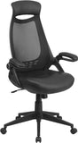 High Back Black Mesh Executive Swivel Office Chair with Leather Padded Seat and Flip-Up Arms
