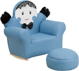 Kids Blue Little Boy Rocker Chair and Footrest