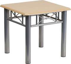 Natural Laminate End Table with Silver Steel Frame