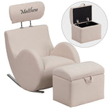 Personalized HERCULES Series Beige Fabric Rocking Chair with Storage Ottoman