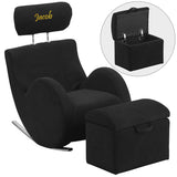 Personalized HERCULES Series Black Fabric Rocking Chair with Storage Ottoman