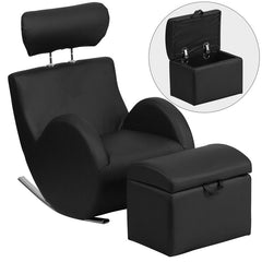 HERCULES Series Black Vinyl Rocking Chair with Storage Ottoman