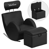 Personalized HERCULES Series Black Vinyl Rocking Chair with Storage Ottoman