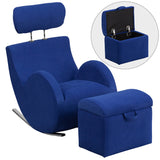 HERCULES Series Blue Fabric Rocking Chair with Storage Ottoman
