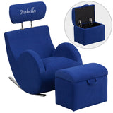 Personalized HERCULES Series Blue Fabric Rocking Chair with Storage Ottoman