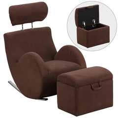 HERCULES Series Brown Fabric Rocking Chair with Storage Ottoman