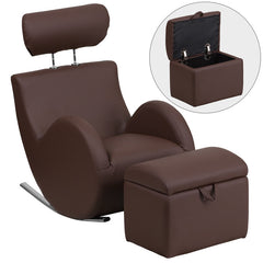 HERCULES Series Brown Vinyl Rocking Chair with Storage Ottoman