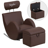 Personalized HERCULES Series Brown Vinyl Rocking Chair with Storage Ottoman