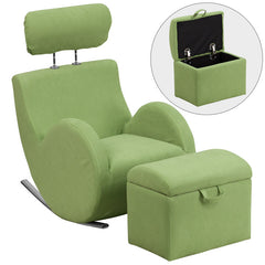 HERCULES Series Green Fabric Rocking Chair with Storage Ottoman