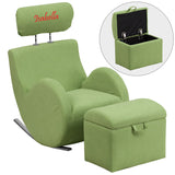 Personalized HERCULES Series Green Fabric Rocking Chair with Storage Ottoman