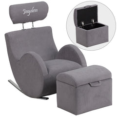 Personalized HERCULES Series Gray Fabric Rocking Chair with Storage Ottoman