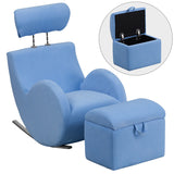 HERCULES Series Light Blue Fabric Rocking Chair with Storage Ottoman