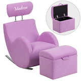 Personalized HERCULES Series Lavender Fabric Rocking Chair with Storage Ottoman