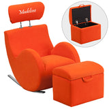 Personalized HERCULES Series Orange Fabric Rocking Chair with Storage Ottoman