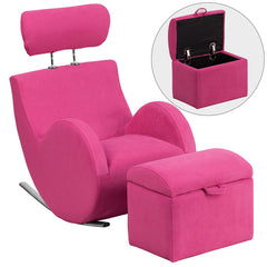 HERCULES Series Pink Fabric Rocking Chair with Storage Ottoman