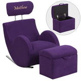 Personalized HERCULES Series Purple Fabric Rocking Chair with Storage Ottoman
