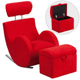 HERCULES Series Red Fabric Rocking Chair with Storage Ottoman