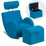 HERCULES Series Turquoise Blue Fabric Rocking Chair with Storage Ottoman