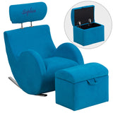 Personalized HERCULES Series Turquoise Blue Fabric Rocking Chair with Storage Ottoman
