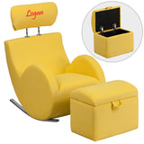 Personalized HERCULES Series Yellow Fabric Rocking Chair with Storage Ottoman
