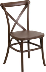HERCULES Series Chocolate Resin Indoor-Outdoor Cross Back Chair with Steel Inner Leg