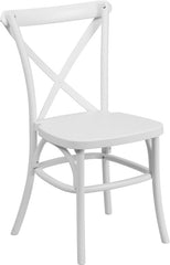HERCULES Series White Resin Indoor-Outdoor Cross Back Chair with Steel Inner Leg