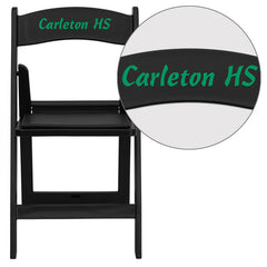 Personalized HERCULES Series 1000 lb. Capacity Black Resin Folding Chair with Black Vinyl Padded Seat