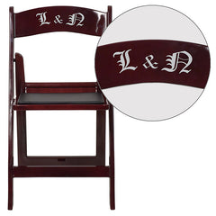 Personalized HERCULES Series 1000 lb. Capacity Red Mahogany Resin Folding Chair with Black Vinyl Padded Seat