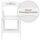 Personalized HERCULES Series 1000 lb. Capacity White Resin Folding Chair with White Vinyl Padded Seat
