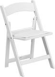 Kids White Resin Folding Chair with White Vinyl Padded Seat