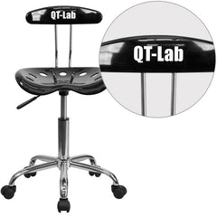 Personalized Vibrant Black and Chrome Task Chair with Tractor Seat