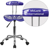 Personalized Vibrant Deep Blue and Chrome Task Chair with Tractor Seat