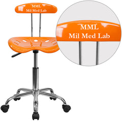 Personalized Vibrant Orange and Chrome Task Chair with Tractor Seat