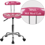 Personalized Vibrant Pink and Chrome Task Chair with Tractor Seat