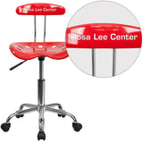 Personalized Vibrant Red and Chrome Task Chair with Tractor Seat