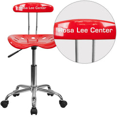 Personalized Vibrant Red and Chrome Task Chair with Tractor Seat