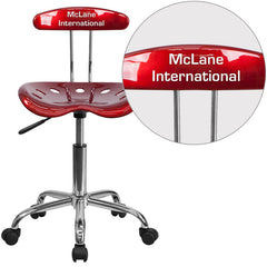 Personalized Vibrant Wine Red and Chrome Task Chair with Tractor Seat