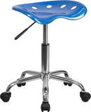 Vibrant Bright Blue Tractor Seat and Chrome Stool