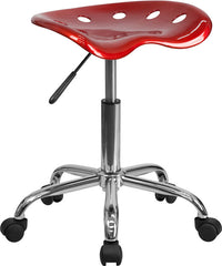 Vibrant Wine Red Tractor Seat and Chrome Stool