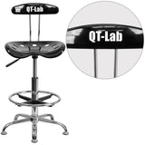 Personalized Vibrant Black and Chrome Drafting Stool with Tractor Seat