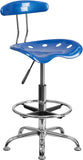 Vibrant Bright Blue and Chrome Drafting Stool with Tractor Seat