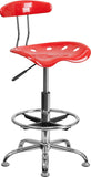 Vibrant Cherry Tomato and Chrome Drafting Stool with Tractor Seat