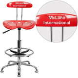 Personalized Vibrant Cherry Tomato and Chrome Drafting Stool with Tractor Seat