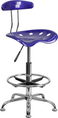 Vibrant Deep Blue and Chrome Drafting Stool with Tractor Seat