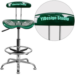 Personalized Vibrant Green and Chrome Drafting Stool with Tractor Seat