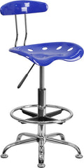 Vibrant Nautical Blue and Chrome Drafting Stool with Tractor Seat