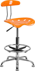 Vibrant Orange and Chrome Drafting Stool with Tractor Seat