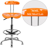 Personalized Vibrant Orange and Chrome Drafting Stool with Tractor Seat